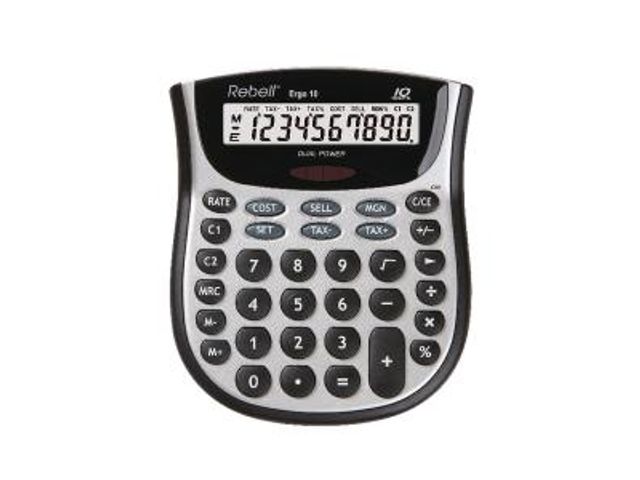 Calculator Rebell-ERGO-10 zilver-zwart desktop | RekenmachinesWinkel.nl