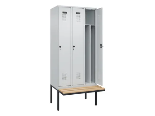 locker met bank,voor scheiding van kleding,HxBxD 2120x900x815mm,3vak