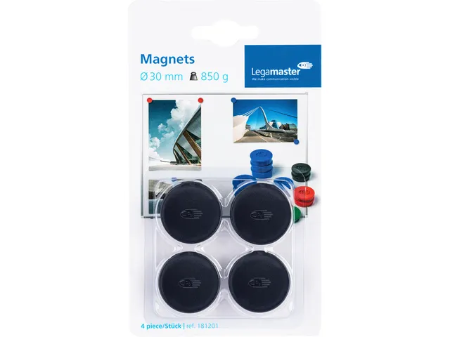 Magneet Legamaster 30mm 850gr zwart 4 stuks