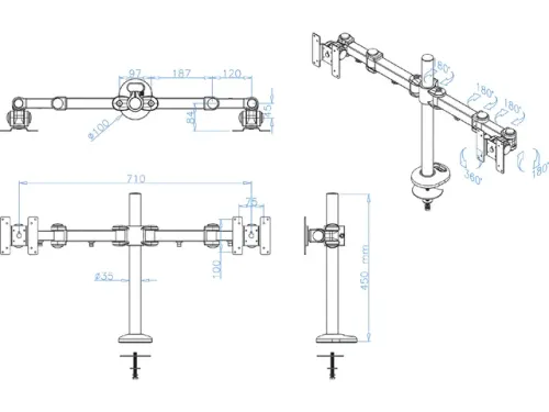 OUTLET Monitorarm FPMA-D960DG 2 Schermen tot 27 Inch met Doorvoer Zwar