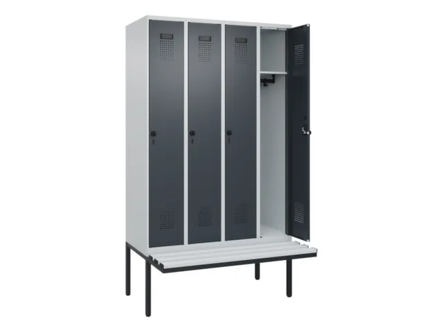 locker met bank,HxBxD 2120x1200x815mm,4vak,vak B 300mm,draaigrendel