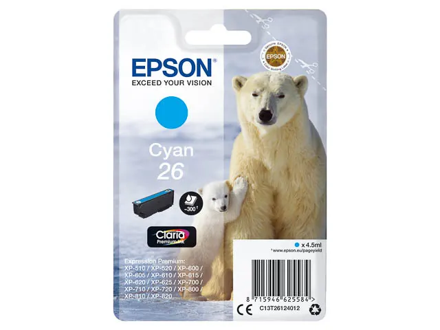 C13T26124012 Epson 26 T2612 inktcartridge cyaan