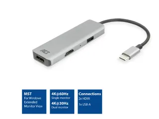 Adapter ACT USB-C 4K multiport voor 2 HDMI monitoren - 2