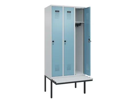 locker met bank,HxBxD 2120x900x815mm,3vak,vak B 300mm,draaigrendel