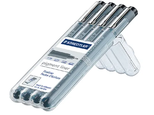 Fineliner Staedtler Pigment 308 Zwart Set 4stuks 0.1-0.7mm