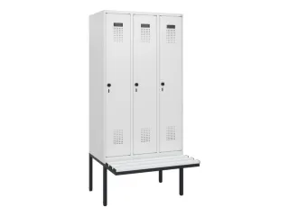 locker met bank,HxBxD 1950x900x815mm,3vak,vak B 300mm,draaigrendel - 2