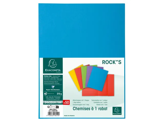 50 dossiermappen met 1 klep ROCK''S 220 24x32cm Blauw