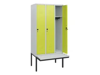 locker met bank,HxBxD 1950x900x815mm,3vak,vak B 300mm,draaigrendel - 2