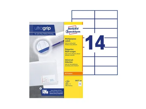 Etiket Avery Zweckform 3653-200 105x42.3mm wit 2800stuks