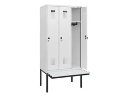 locker met bank,HxBxD 1950x900x815mm,3vak,vak B 300mm,draaigrendel