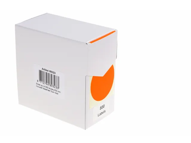 Etiquette sur rouleau 50mm rouge fluo + dévidoir 500 pièces