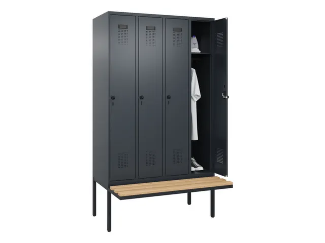 locker met bank,HxBxD 2120x1200x815mm,4vak,vak B 300mm,draaigrendel