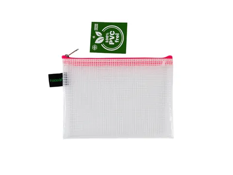 Trousse Foldersys A6 EVA transp sans PVC fermeture éclair rose fluo