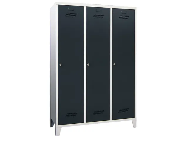 lockerkast,HxBxD 1850x1200x500mm,3vak,RAL7035,front RAL5010