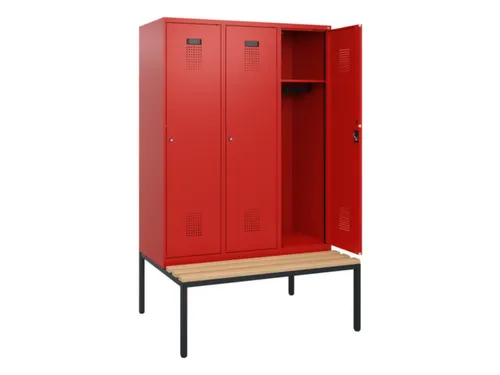 locker met bank,HxBxD 1950x1200x815mm,3vak,vak B 400mm,cilinderslot