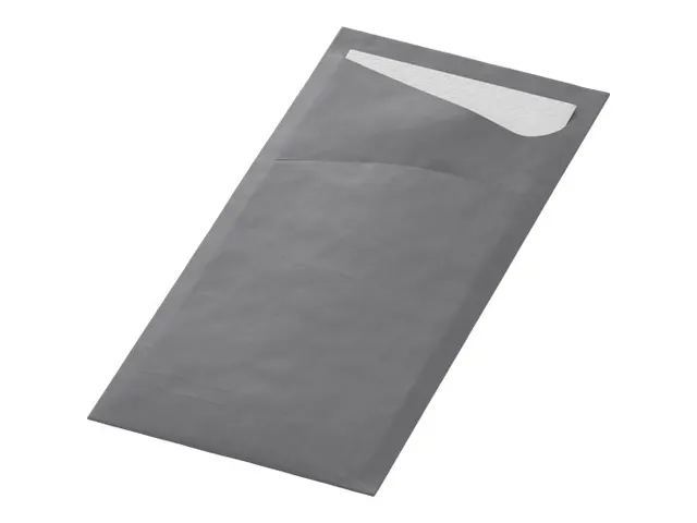 Pochette couvert 85x19cm Gris et serviette blanche Boîte 5x 100 pièc