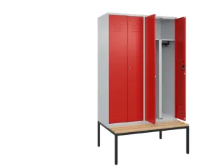 PBM-locker met bank,HxBxD 2120x1200x815mm,4vak,vak B 300mm,cil.-slot - 2