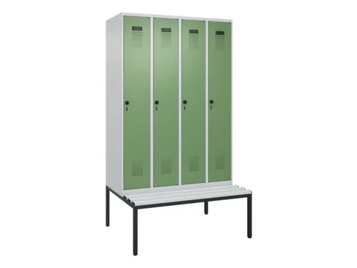locker met bank,voor scheiding van kleding,HxBxD 2120x1200x815mm,4vak