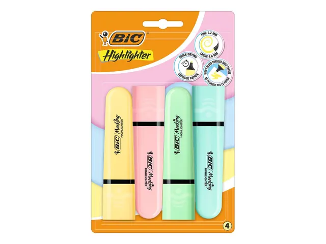 Markeerstift Bic blister à 4 pastelkleuren