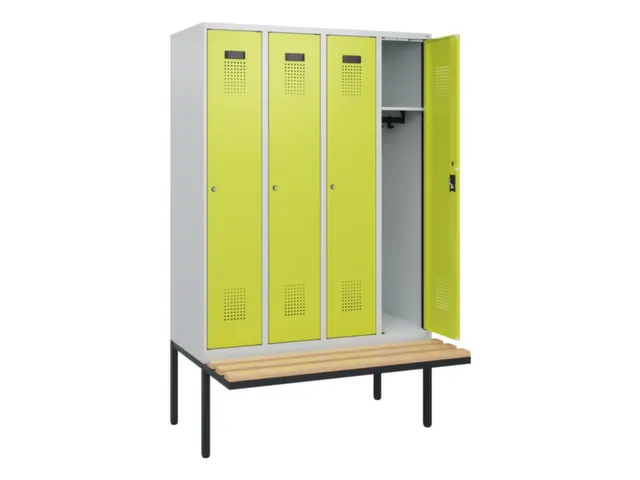 locker met bank,HxBxD 1950x1200x815mm,4vak,vak B 300mm,cilinderslot