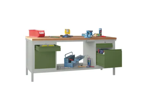 Werkbank 900x2000x700mm 4laden Frame/behuizing Ral7035 Front Ral6011