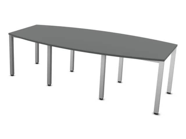 vergadertafel HxBxD 74x240x120cm vatvormig MS-donkergrijs 4voeten alu