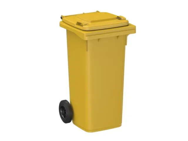 container,120l,HxBxD 933x500x550mm,deksel geel,romp HDPE geel,2wielen