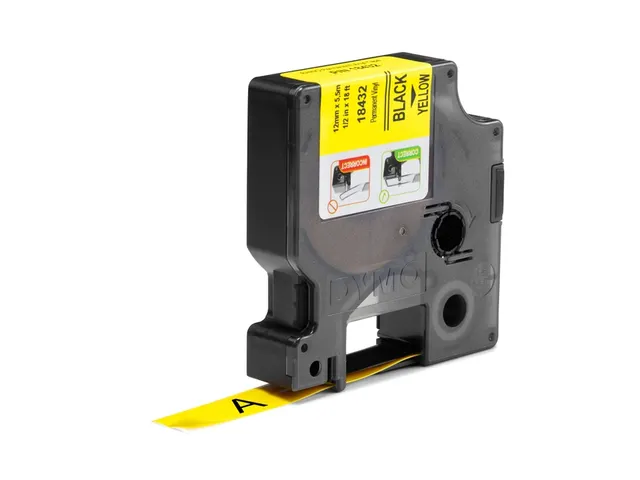 Labeltape Dymo Rhino 18432 12mmx5.5m Vinyl Zwart Op Geel