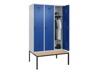 locker met bank,HxBxD 2120x1200x815mm,3vak,vak B 400mm,draaigrendel - 1