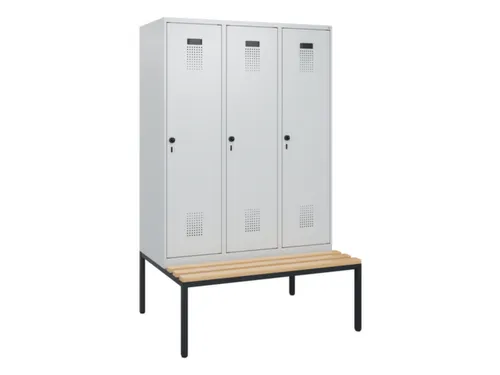 locker met bank,HxBxD 1950x1200x815mm,3vak,vak B 400mm,draaigrendel