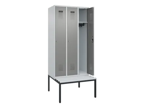 locker met bank,HxBxD 2120x900x815mm,3vak,vak B 300mm,cilinderslot