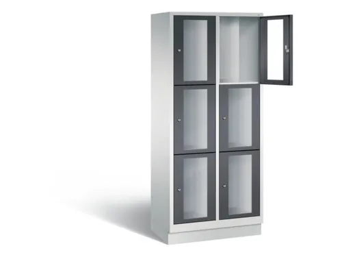 Lockerkast 1800x810x500mm 2x3 vakken Cilinderslot, Sokkel, RAL7021