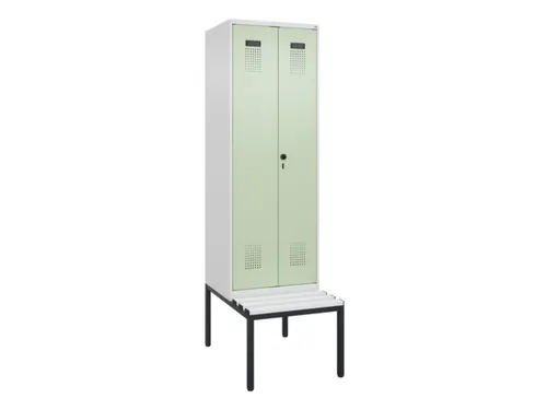 PBM-locker met bank,HxBxD 2120x600x815mm,2vak,vak B 300mm,draaigrendel