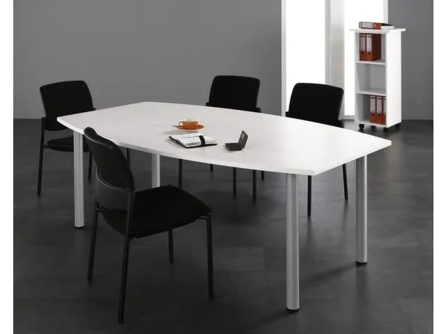 vergadertafel HxBxD 72x200x80cm vatvormig beuken 4voeten Alu