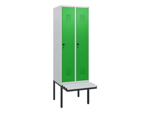 locker met bank,HxBxD 1950x600x815mm,2vak,vak B 300mm,draaigrendel