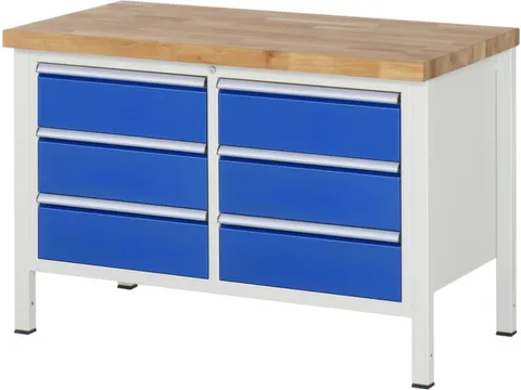 établi HxlxP 840-1040x1250x700mm plateau hêtre force 1250kg 4 pieds