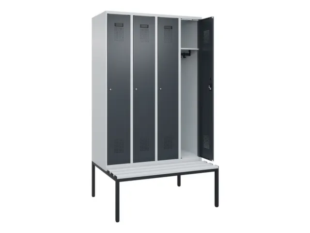 locker met bank,HxBxD 2120x1200x815mm,4vak,vak B 300mm,cilinderslot