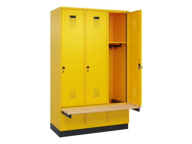 locker met bank,HxBxD 1950x1200x815mm,3vak,vak B 400mm,draaigrendel