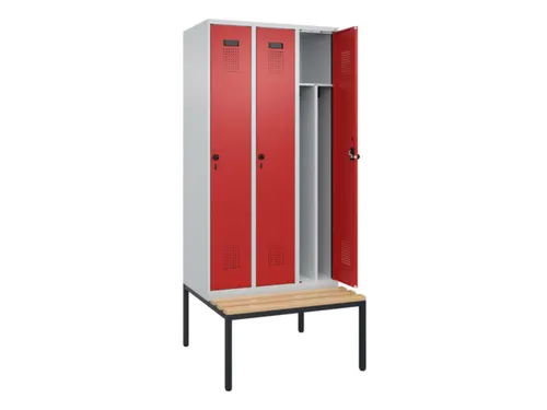 locker met bank,voor scheiding van kleding,HxBxD 2120x900x815mm,3vak