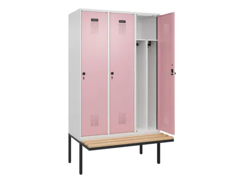 locker met bank,voor scheiding van kleding,HxBxD 2120x1200x815mm,3vak