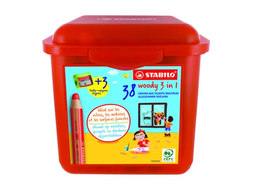 Kleurpotlood STABILO 882 woody 3-in-1 incl. 3 slijpers 38 stuks assort