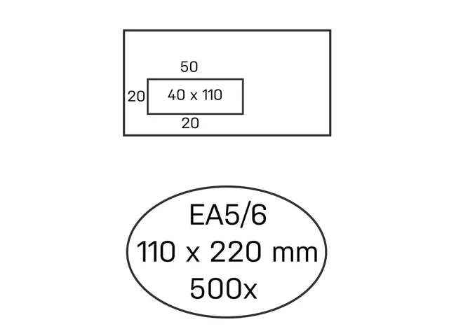 Envelop Hermes Ea5/6 110x220mm Venster links 40x110 Zelfklevend