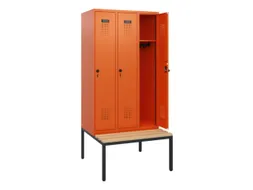 locker met bank,HxBxD 1950x900x815mm,3vak,vak B 300mm,draaigrendel