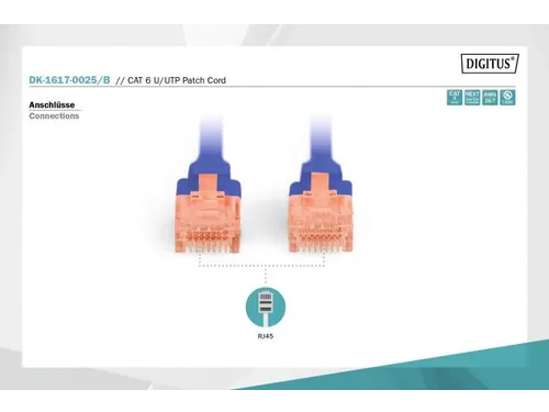 CAT 6 U-UTP patchkabel Cu LSZH AWG 26/7 Lengte 0,25m Blauw