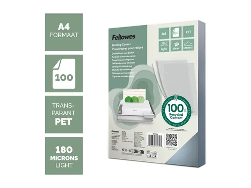 Voorblad Fellowes A4 PET 180 micron recycled transparant