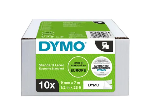 Labeltape Dymo LabelManager D1 polyester 9mm zwart op wit 10 stuks