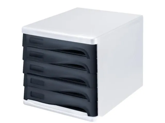 ladeblok,5lade(n),HxBxD 250x265x340mm,kunststof,wit,laden zwart