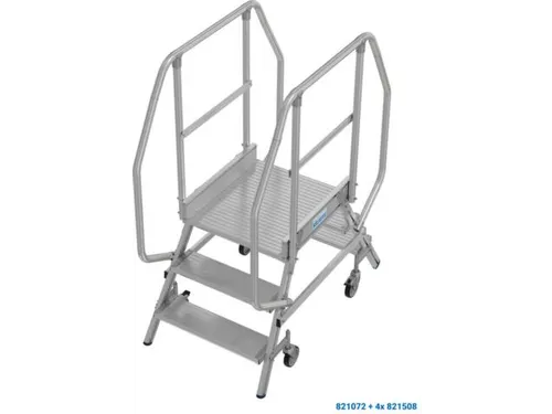 bordestrap,verrijdbaar,bordes H 0,75m,2x3treden,aluminium,4zwenkwielen