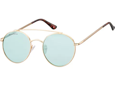 Zonnebril Montana met lichtgroen glas en metalen pootje goud