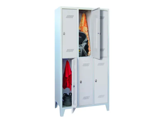 dubbeldekse locker,HxBxD 1850x900x500mm,3x2vak.,RAL7035,front RAL7035